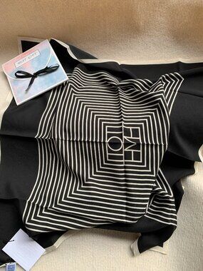 Toteme Centered Monogram Silk Scarf - Black